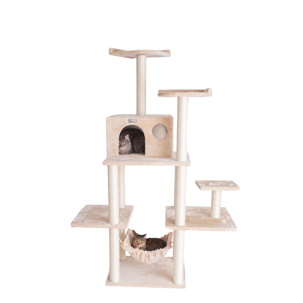 GleePet GP78680621 68-Inch Real Wood Cat Tree In Beige With Five Levels, Hammock, Condo. Picture 1