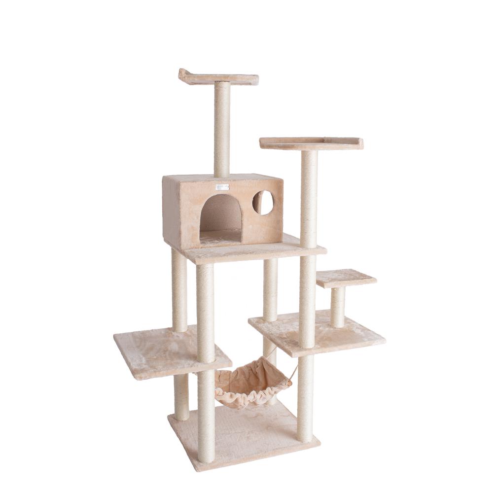 GleePet GP78680621 68-Inch Real Wood Cat Tree In Beige With Five Levels, Hammock, Condo. Picture 2