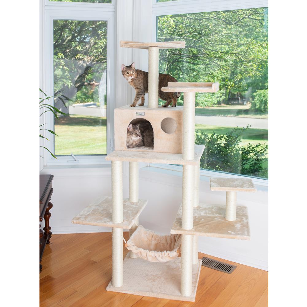 GleePet GP78680621 68-Inch Real Wood Cat Tree In Beige With Five Levels, Hammock, Condo. Picture 6