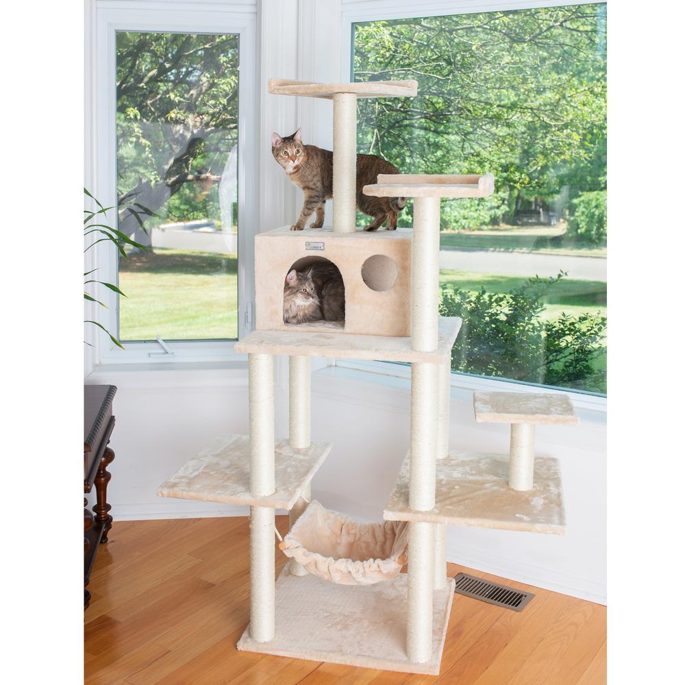 GleePet GP78680621 68-Inch Real Wood Cat Tree In Beige With Five Levels, Hammock, Condo. Picture 7