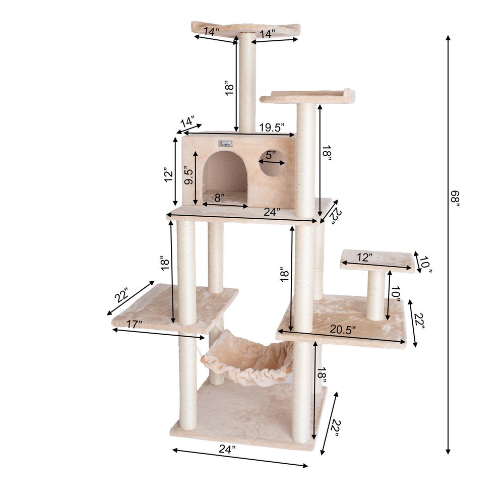 GleePet GP78680621 68-Inch Real Wood Cat Tree In Beige With Five Levels, Hammock, Condo. Picture 5