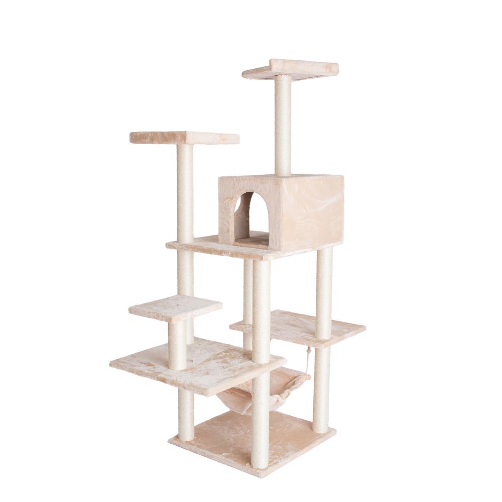 GleePet GP78680621 68-Inch Real Wood Cat Tree In Beige With Five Levels, Hammock, Condo. Picture 8