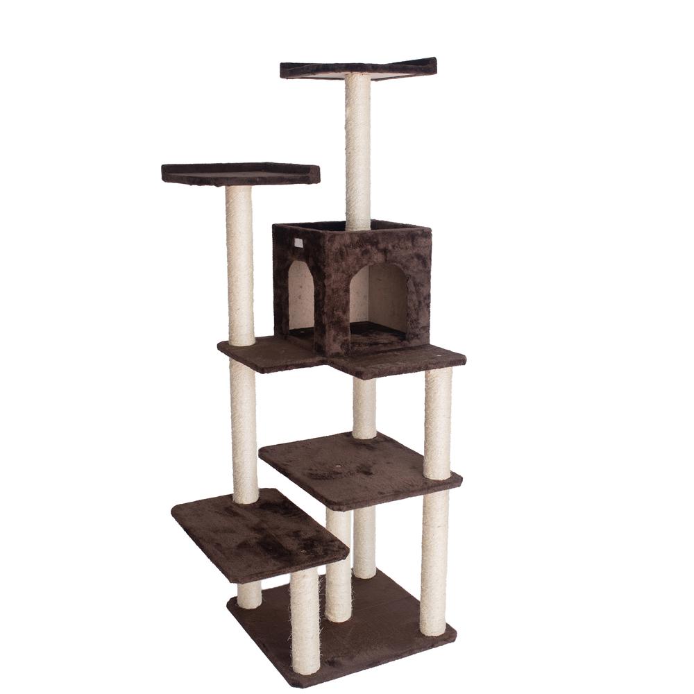 GleePet GP78680723 66-Inch Real Wood Cat Tree In Coffee Brown With Four Levels, Two Perches, Condo. Picture 2