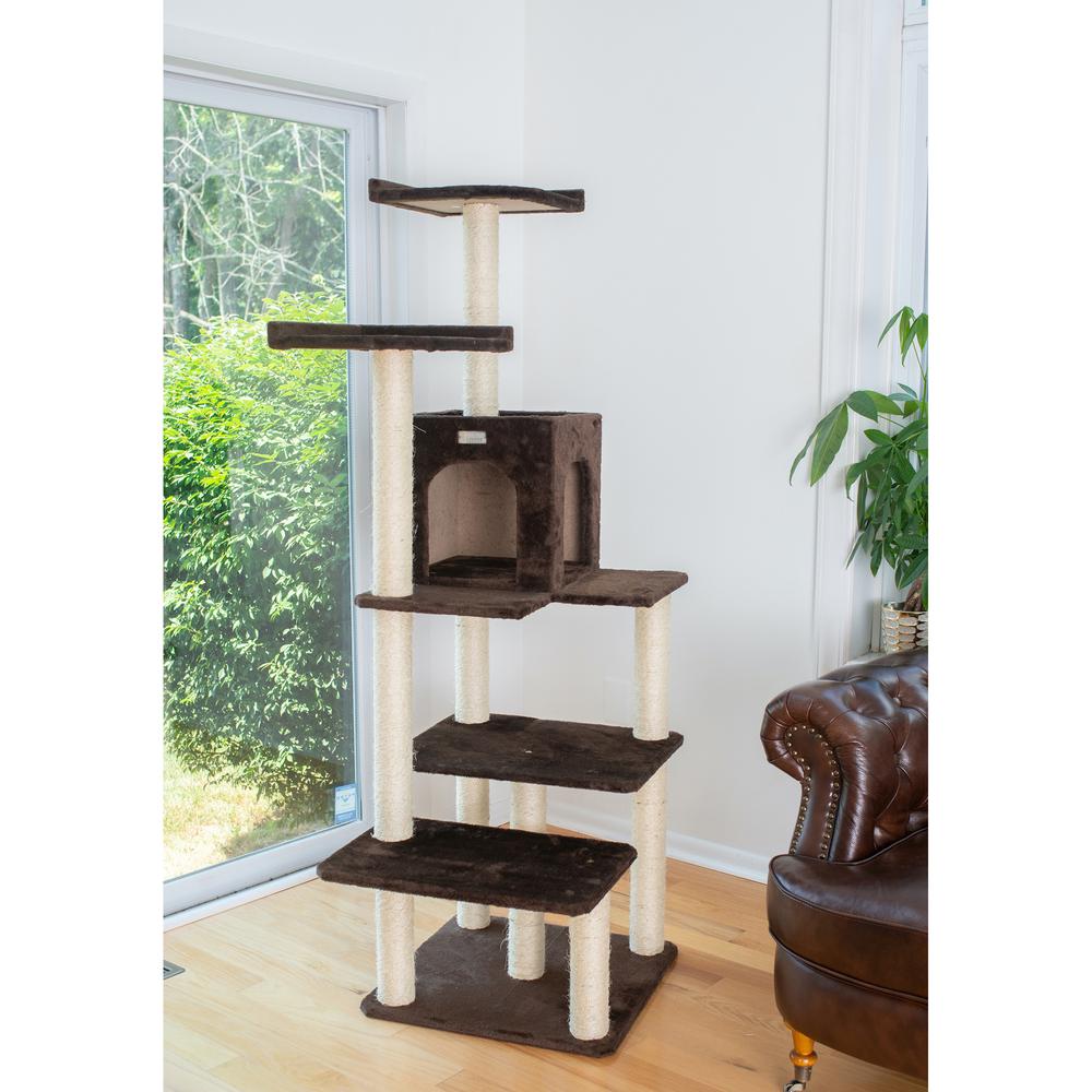 GleePet GP78680723 66-Inch Real Wood Cat Tree In Coffee Brown With Four Levels, Two Perches, Condo. Picture 3