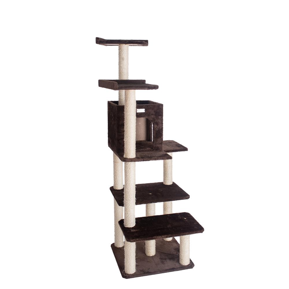 GleePet GP78680723 66-Inch Real Wood Cat Tree In Coffee Brown With Four Levels, Two Perches, Condo. Picture 5