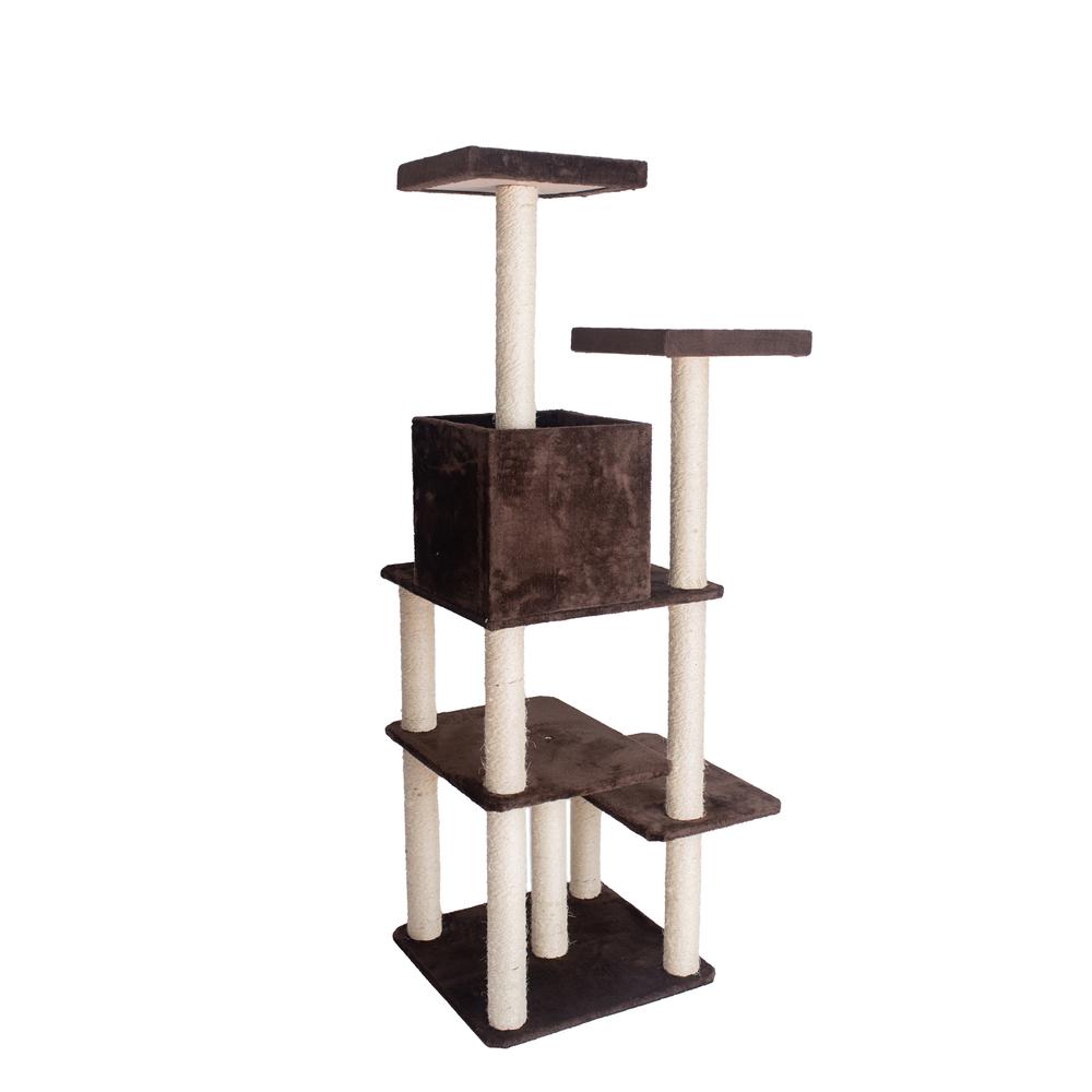 GleePet GP78680723 66-Inch Real Wood Cat Tree In Coffee Brown With Four Levels, Two Perches, Condo. Picture 6