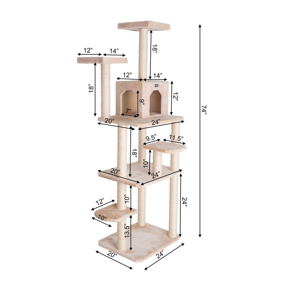 GleePet GP78740821 74-Inch Real Wood Cat Tree With Seven Levels, Beige. Picture 8
