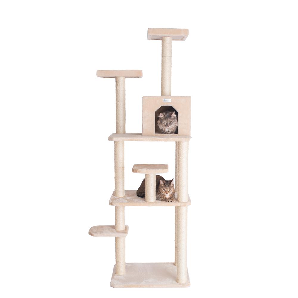 GleePet GP78740821 74-Inch Real Wood Cat Tree With Seven Levels, Beige. Picture 1