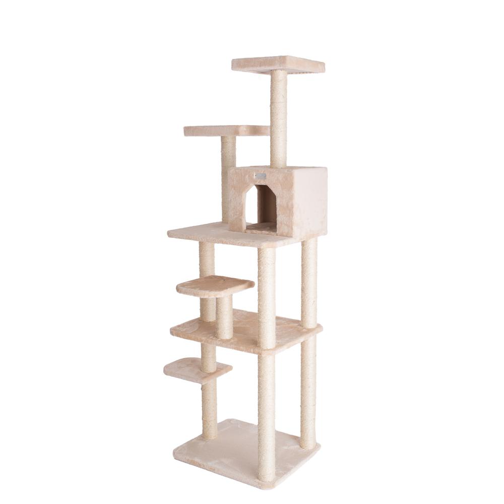 GleePet GP78740821 74-Inch Real Wood Cat Tree With Seven Levels, Beige. Picture 2