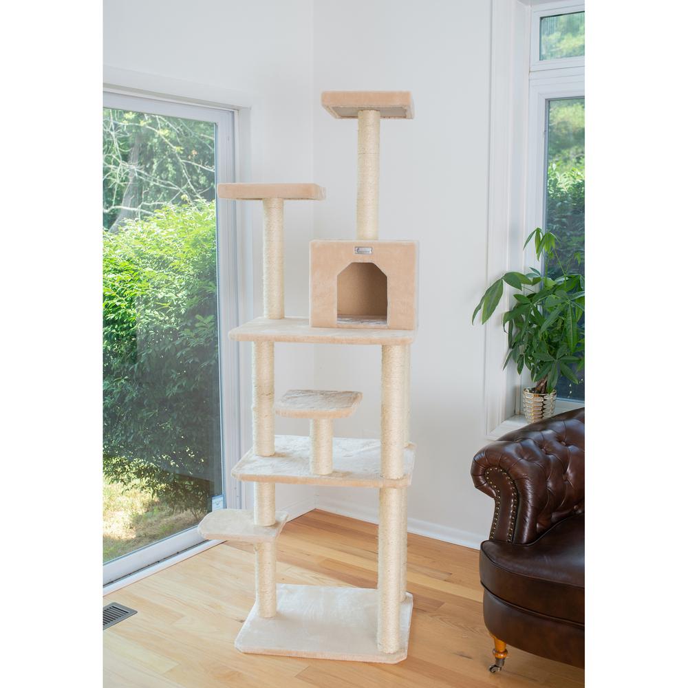 GleePet GP78740821 74-Inch Real Wood Cat Tree With Seven Levels, Beige. Picture 4