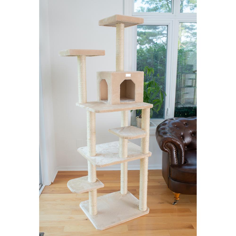 GleePet GP78740821 74-Inch Real Wood Cat Tree With Seven Levels, Beige. Picture 5