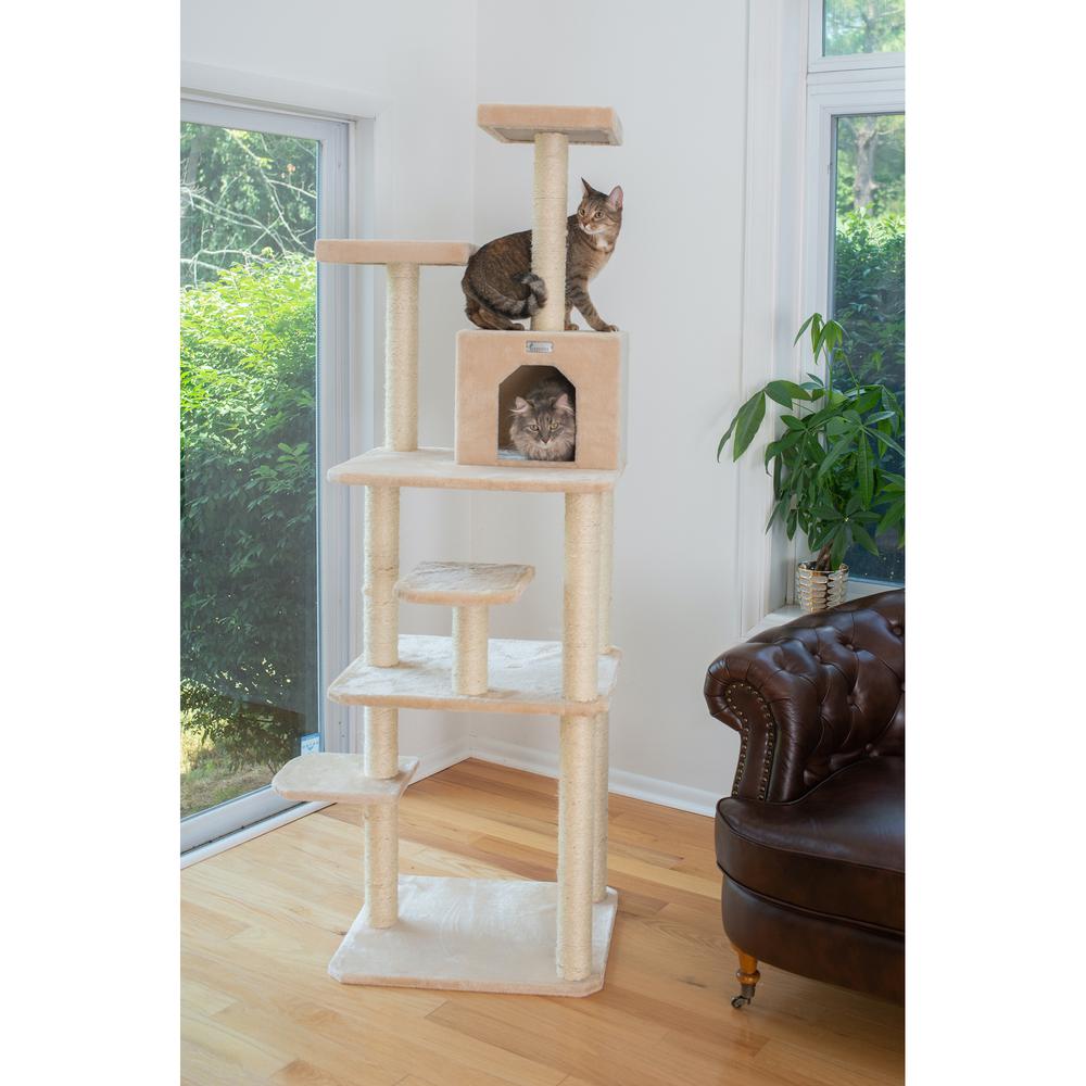GleePet GP78740821 74-Inch Real Wood Cat Tree With Seven Levels, Beige. Picture 6