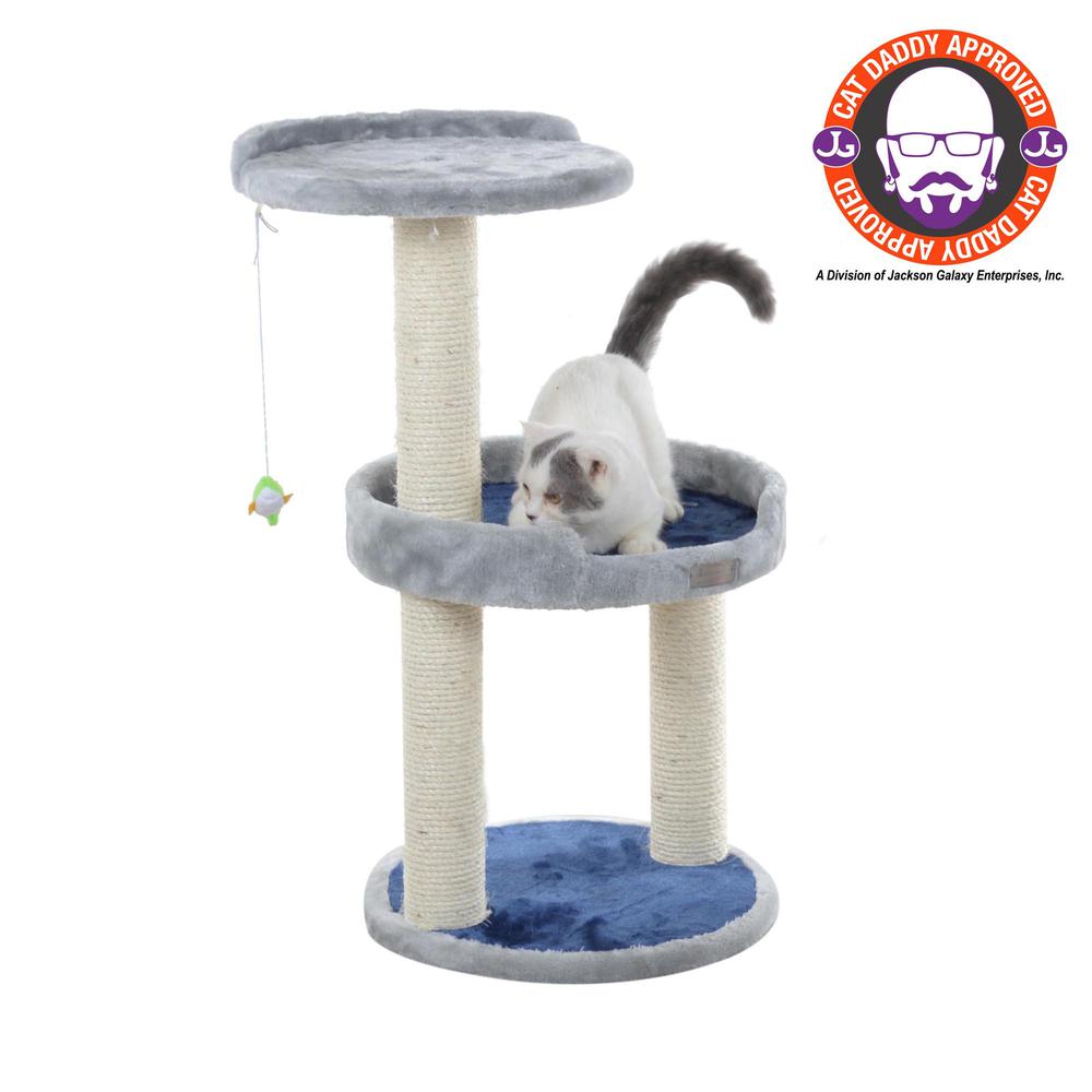 Armarkat Three-Level Real Wood Compact Scratcher, X2905, Gray W Plush Perch. Picture 1
