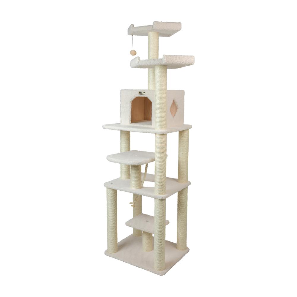 Armarkat B7801 Classic Real Wood Cat Tree In Ivory, Jackson Galaxy Approved, Six Levels With Playhouse and Rope SwIng. Picture 3