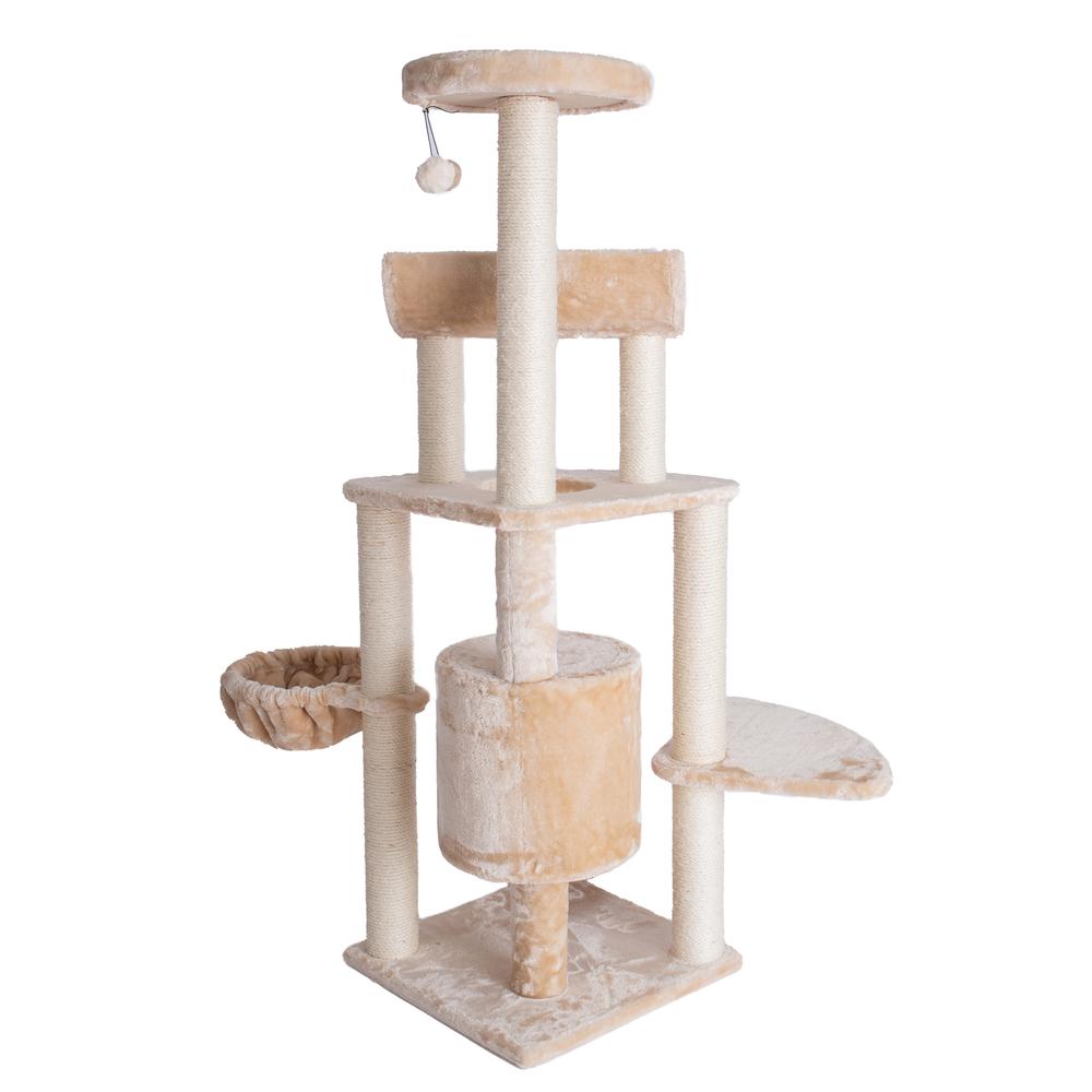 Armarkat Spacious Thick Fur Real Wood Cat Tower With Basket Lounge, Ramp, Beige A5806. Picture 10