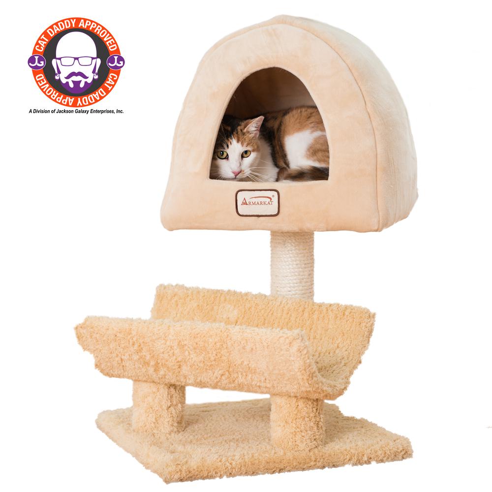 Armarkat X3007 Real Wood Cat Condo, Cat Scratching Post With Plush Condo, Cuddle. Picture 1