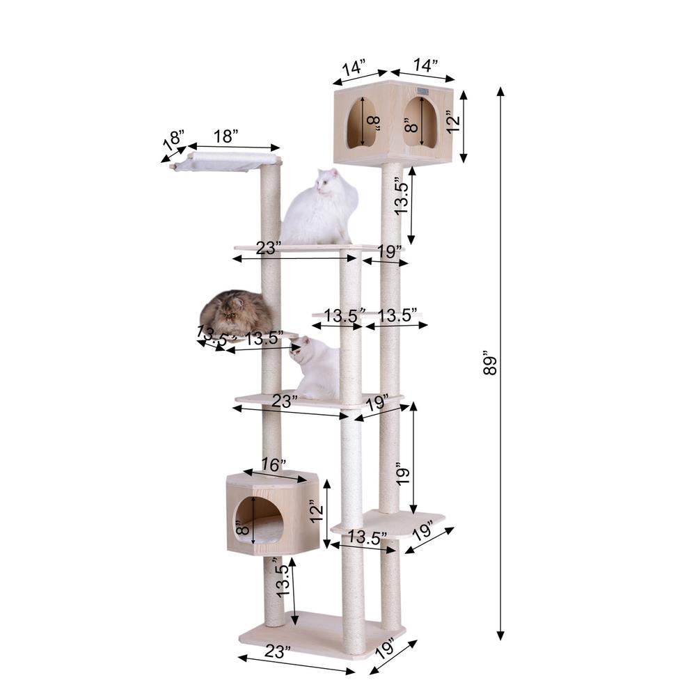 Armarkat Real Wood Premium Scots Pine 89-Inch Cat Tree with Seven Levels, Two Playhouses. Picture 9