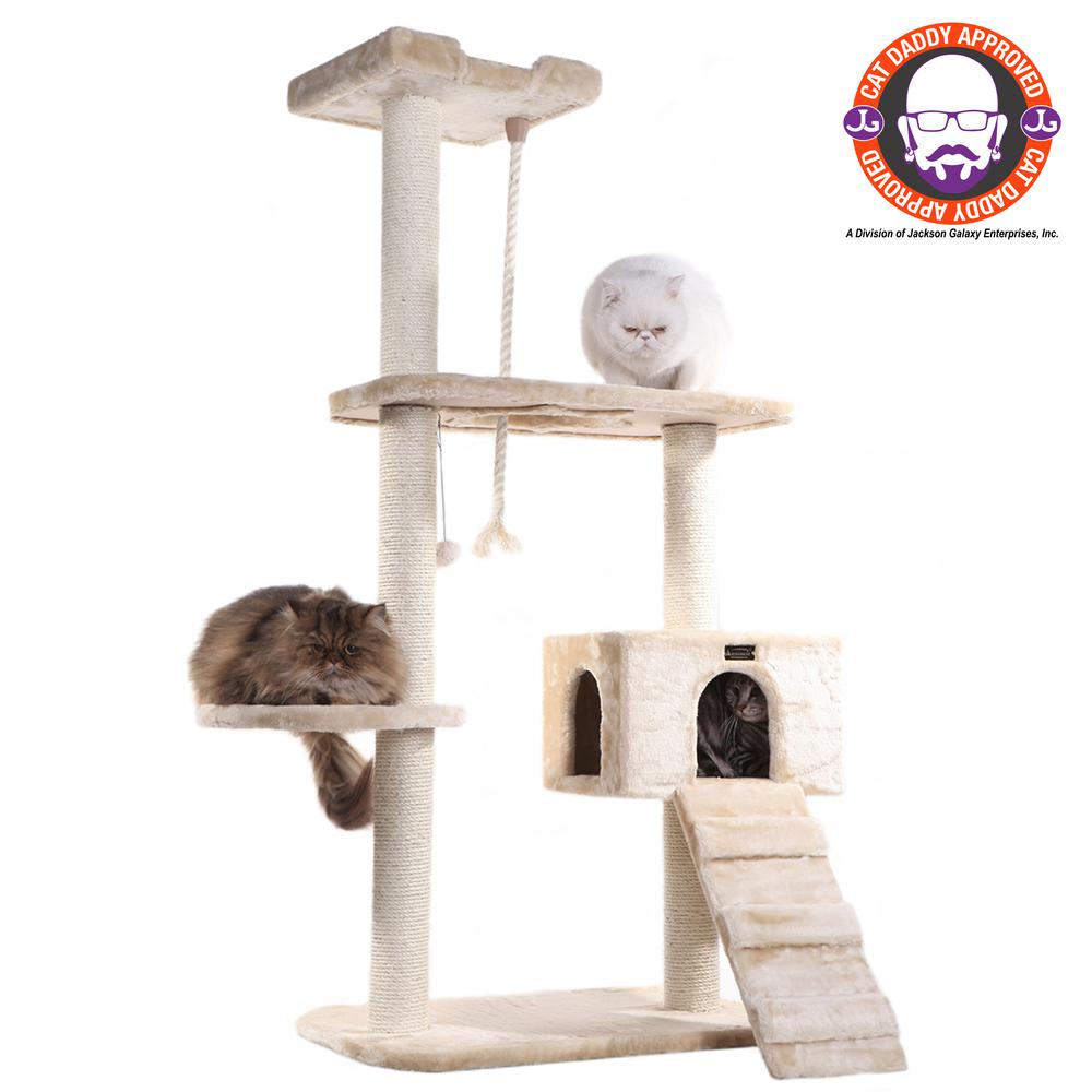 Armarkat Natural Sisal Real Wood Scratching Cat Tree 58 Height Beige A5801. Picture 1