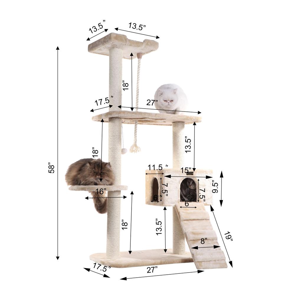 Armarkat Natural Sisal Real Wood Scratching Cat Tree 58 Height Beige A5801. Picture 7