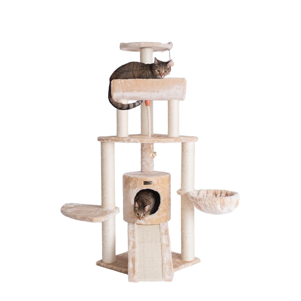 Armarkat Spacious Thick Fur Real Wood Cat Tower With Basket Lounge, Ramp, Beige A5806. Picture 7