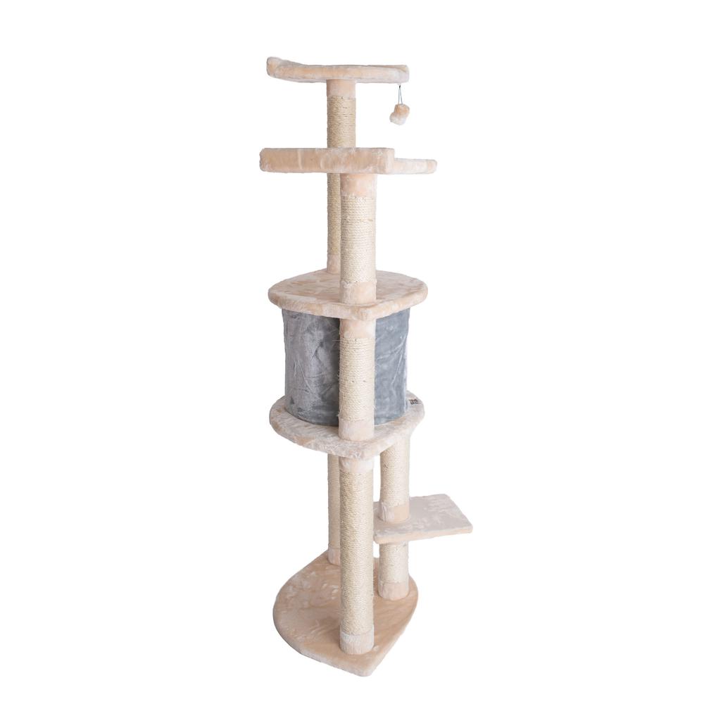Armarkat 64" Real Wood Cat Tree With Sractch Sisal Post, Soft-side Playhouse,  A6401, Almond. Picture 9