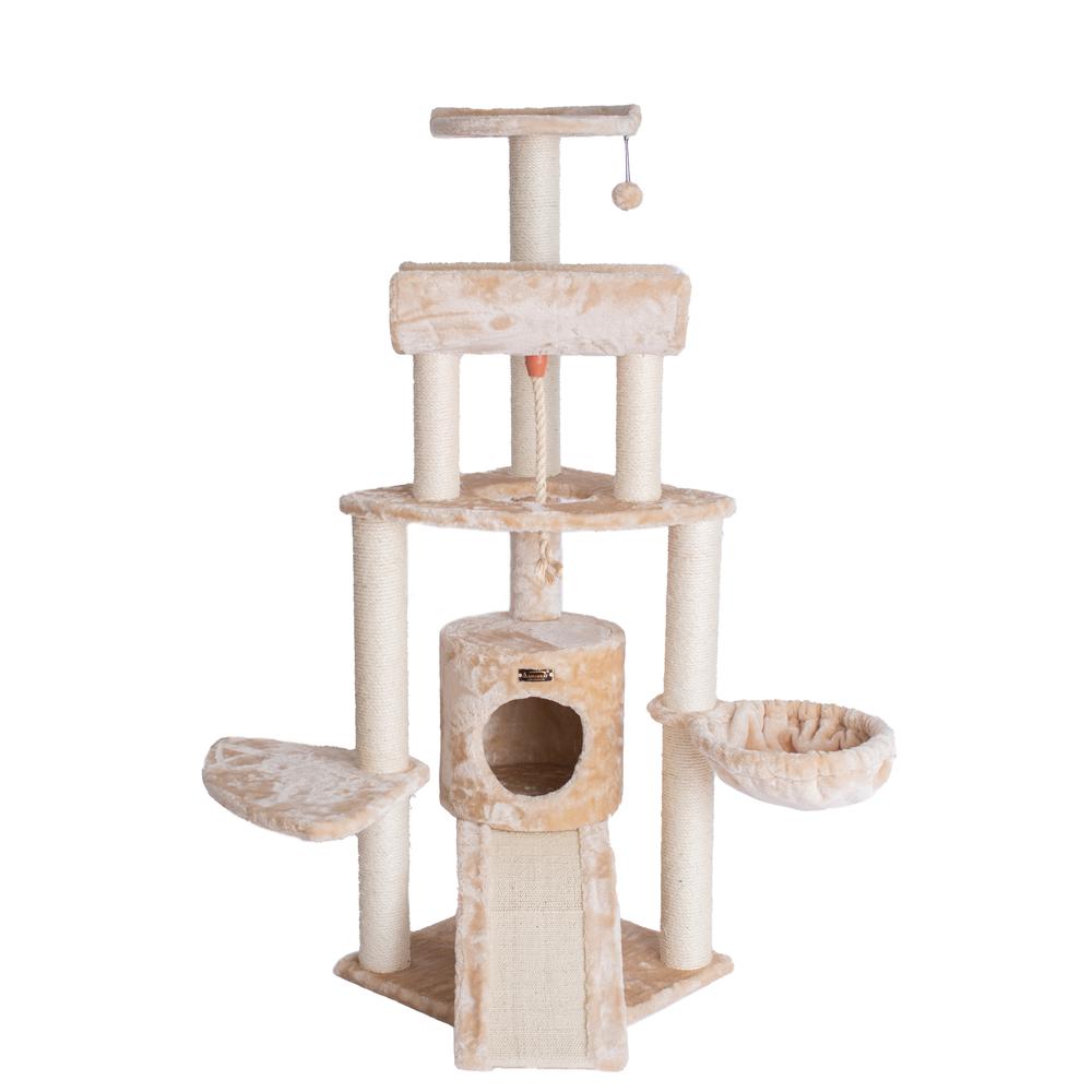 Armarkat Spacious Thick Fur Real Wood Cat Tower With Basket Lounge, Ramp, Beige A5806. Picture 2