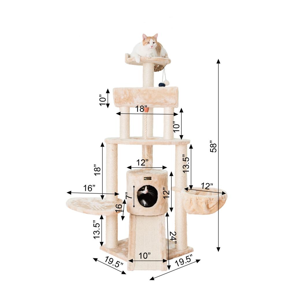 Armarkat Spacious Thick Fur Real Wood Cat Tower With Basket Lounge, Ramp, Beige A5806. Picture 5