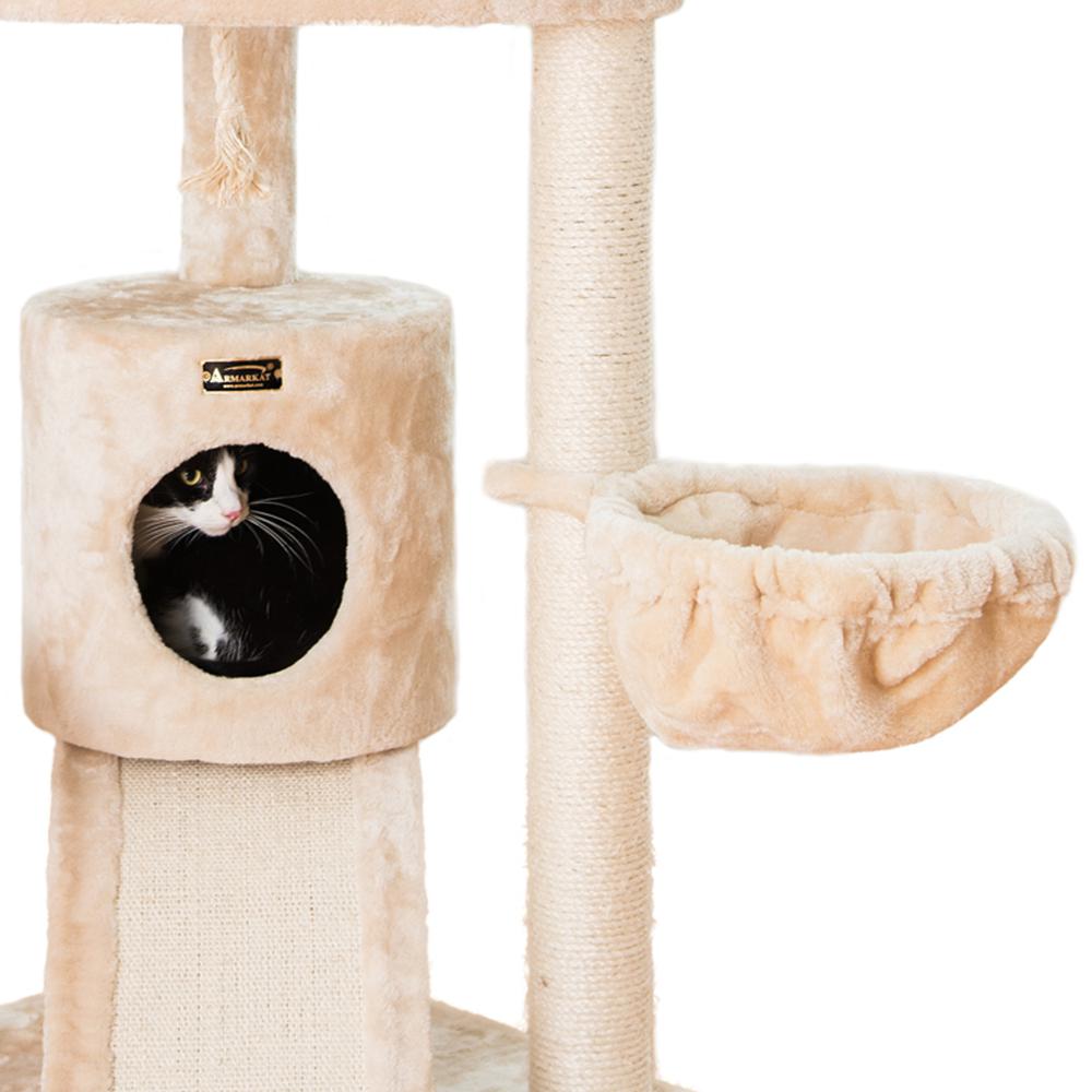 Armarkat Spacious Thick Fur Real Wood Cat Tower With Basket Lounge, Ramp, Beige A5806. Picture 6