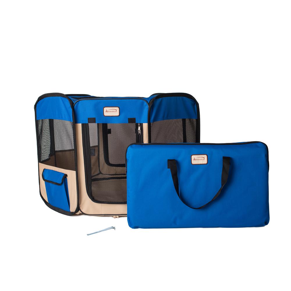 Armarkat PP001B-XL Portable Pet Playpen In Blue and Beige Combo. Picture 1