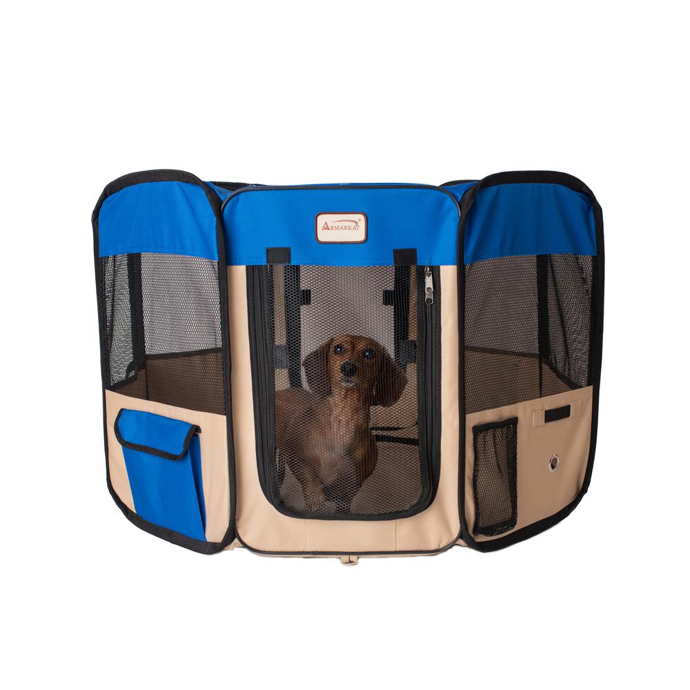 Armarkat PP001B-XL Portable Pet Playpen In Blue and Beige Combo. Picture 2