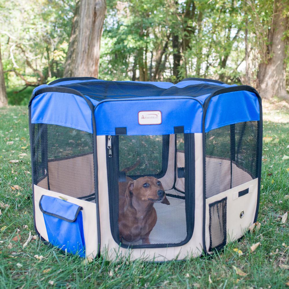 Armarkat PP001B-XL Portable Pet Playpen In Blue and Beige Combo. Picture 4