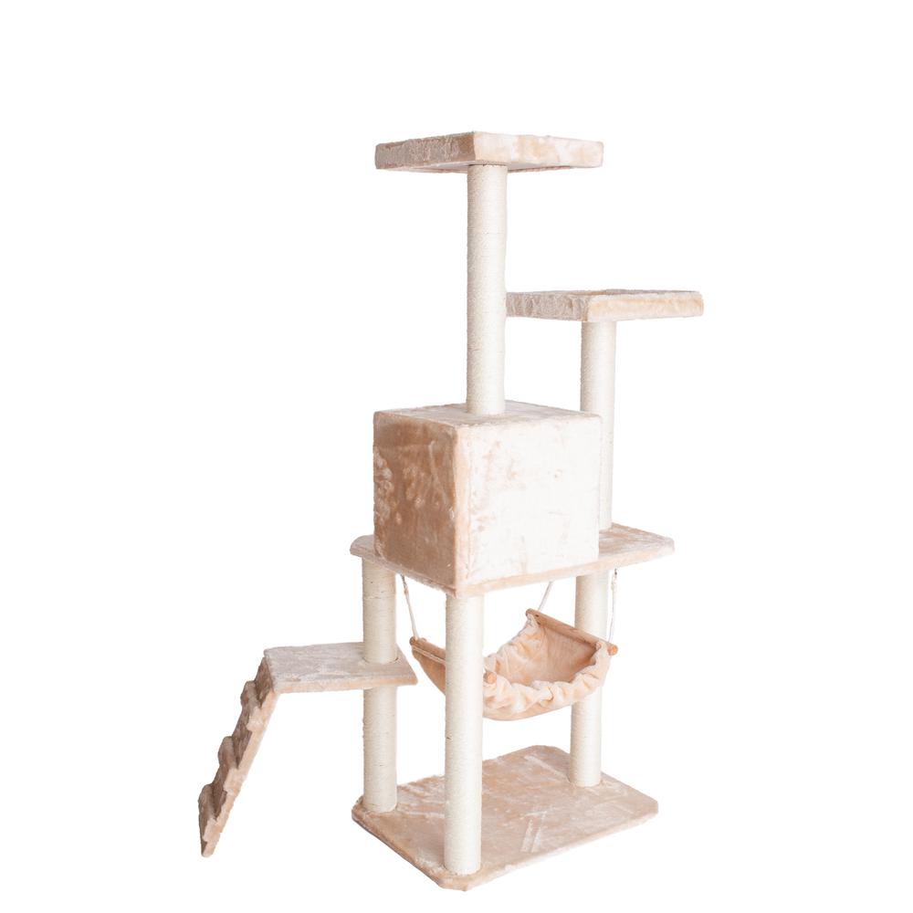 GleePet GP78570921 57-Inch Real Wood Cat Tree In Beige With Perches, RunnIng Ramp, Condo And Hammock. Picture 3