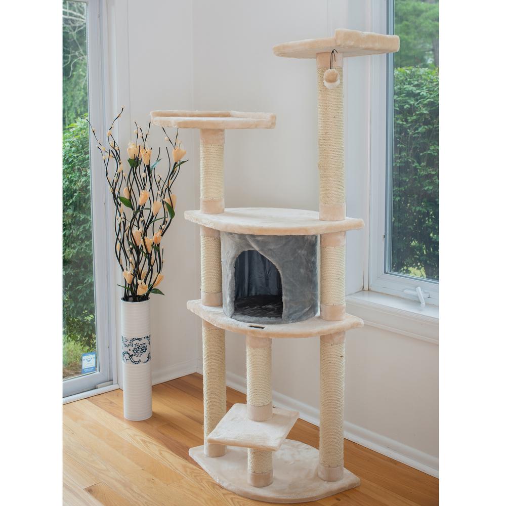 Armarkat 64" Real Wood Cat Tree With Sractch Sisal Post, Soft-side Playhouse,  A6401, Almond. Picture 8