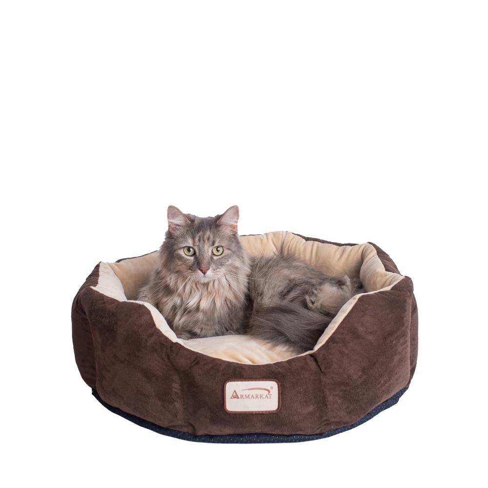 Armarkat Model C01HKF/MH Pet Bed with polyfill in Beige & Mocha for Cats and Extra Small Dogs. Picture 1