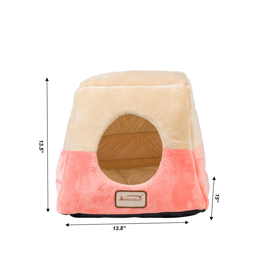 Armarkat 2-In-1 Cat Bed Cave Shape And Cuddle Pet Bed, Orange/Beige. Picture 6