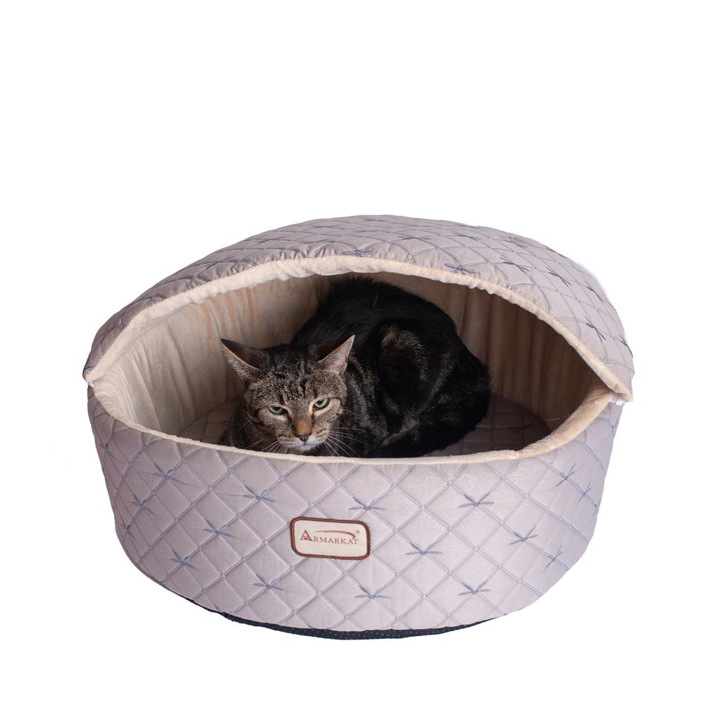 Armarkat Cat Bed Model C33HQH/MH-S, Small, Pale Silver and Beige. Picture 1