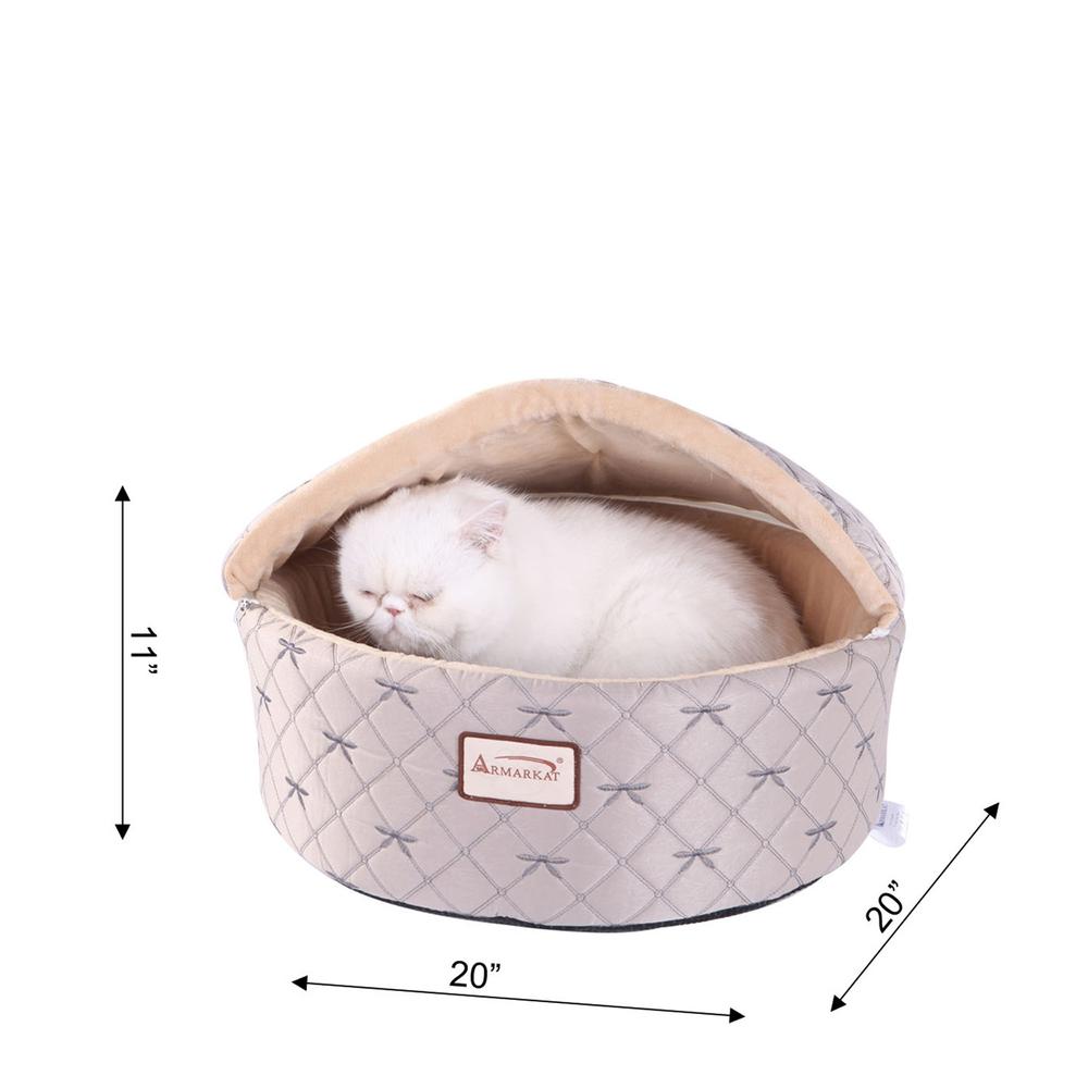 Armarkat Cat Bed Model C33HQH/MH-S, Small, Pale Silver and Beige. Picture 9