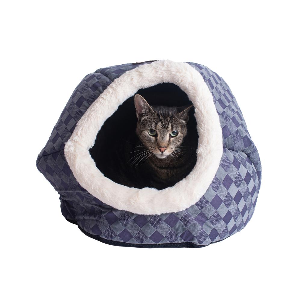 Armarkat Cuddle Cave Cat Bed C44 For Cats & Puppy Dogs,  Blue Checkered. Picture 1