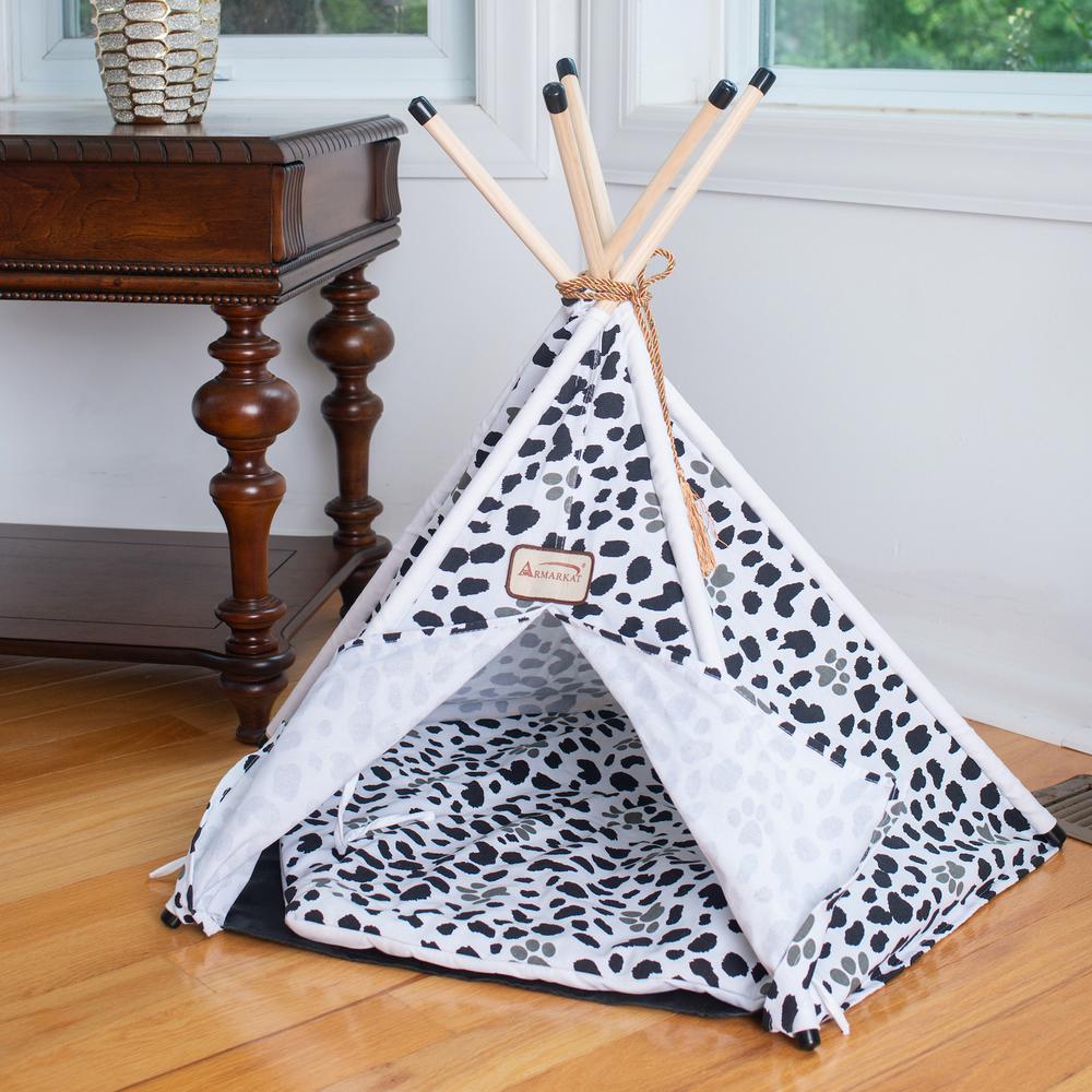 Armarkat Cat Bed Model C46, Teepee style, White w/black paw print. Picture 4