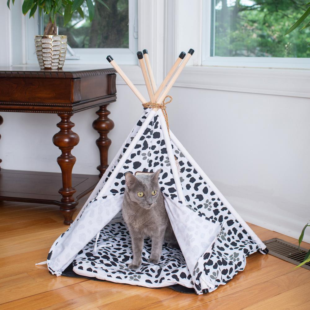 Armarkat Cat Bed Model C46, Teepee style, White w/black paw print. Picture 5
