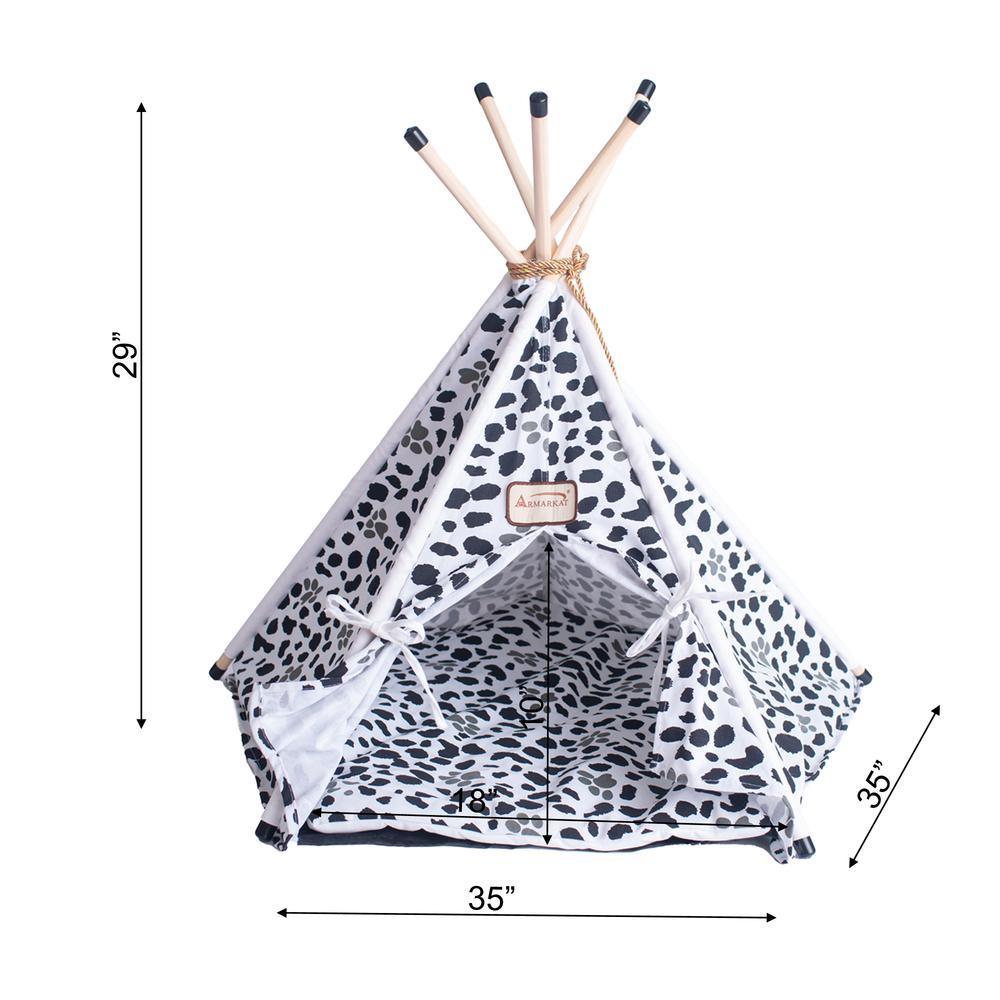 Armarkat Cat Bed Model C46, Teepee style, White w/black paw print. Picture 6