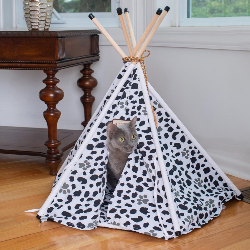 Armarkat Cat Bed Model C46, Teepee style, White w/black paw print. Picture 7