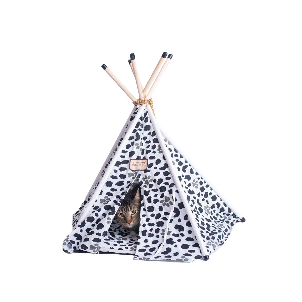 Armarkat Cat Bed Model C46, Teepee style, White w/black paw print. Picture 10