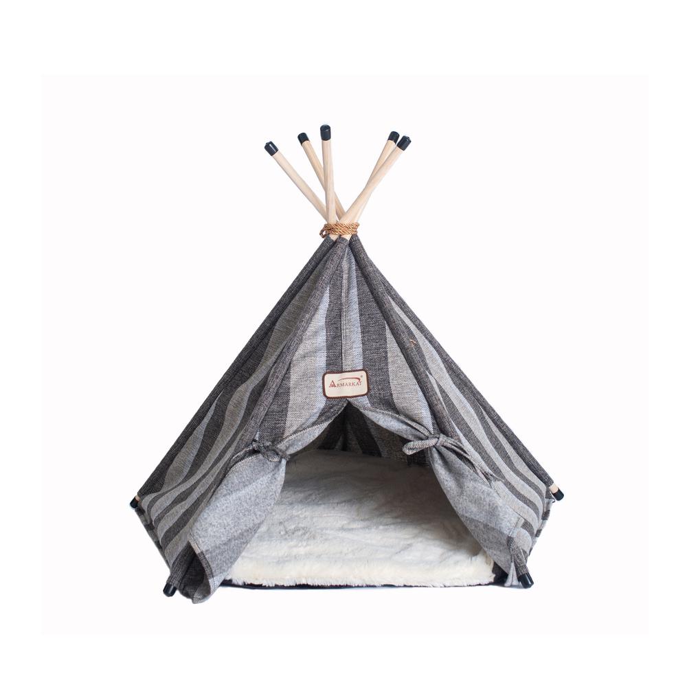 Armarkat Cat Bed Model C56HBS/SH, Teepee Style with Striped Pattern. Picture 1