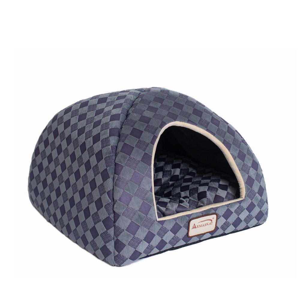 Armarkat Cat Bed Model C65HHG/LS, Purple Gray Combo Checkered Pattern. Picture 1
