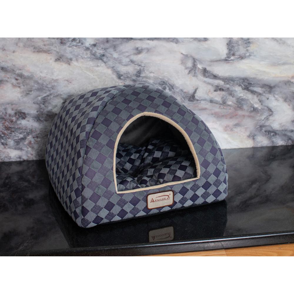 Armarkat Cat Bed Model C65HHG/LS, Purple Gray Combo Checkered Pattern. Picture 4