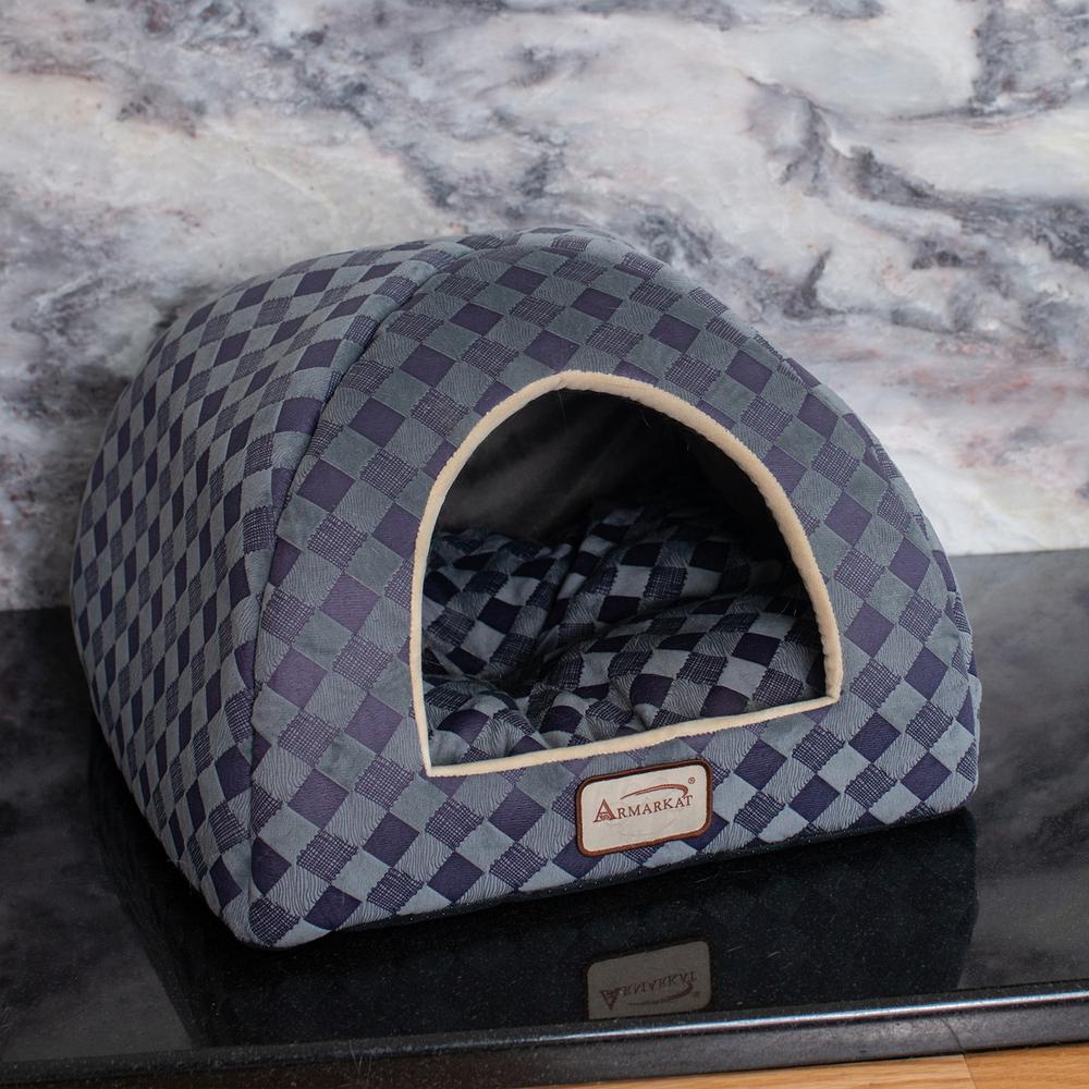 Armarkat Cat Bed Model C65HHG/LS, Purple Gray Combo Checkered Pattern. Picture 7