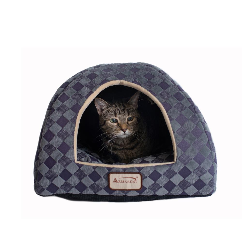 Armarkat Cat Bed Model C65HHG/LS, Purple Gray Combo Checkered Pattern. Picture 9