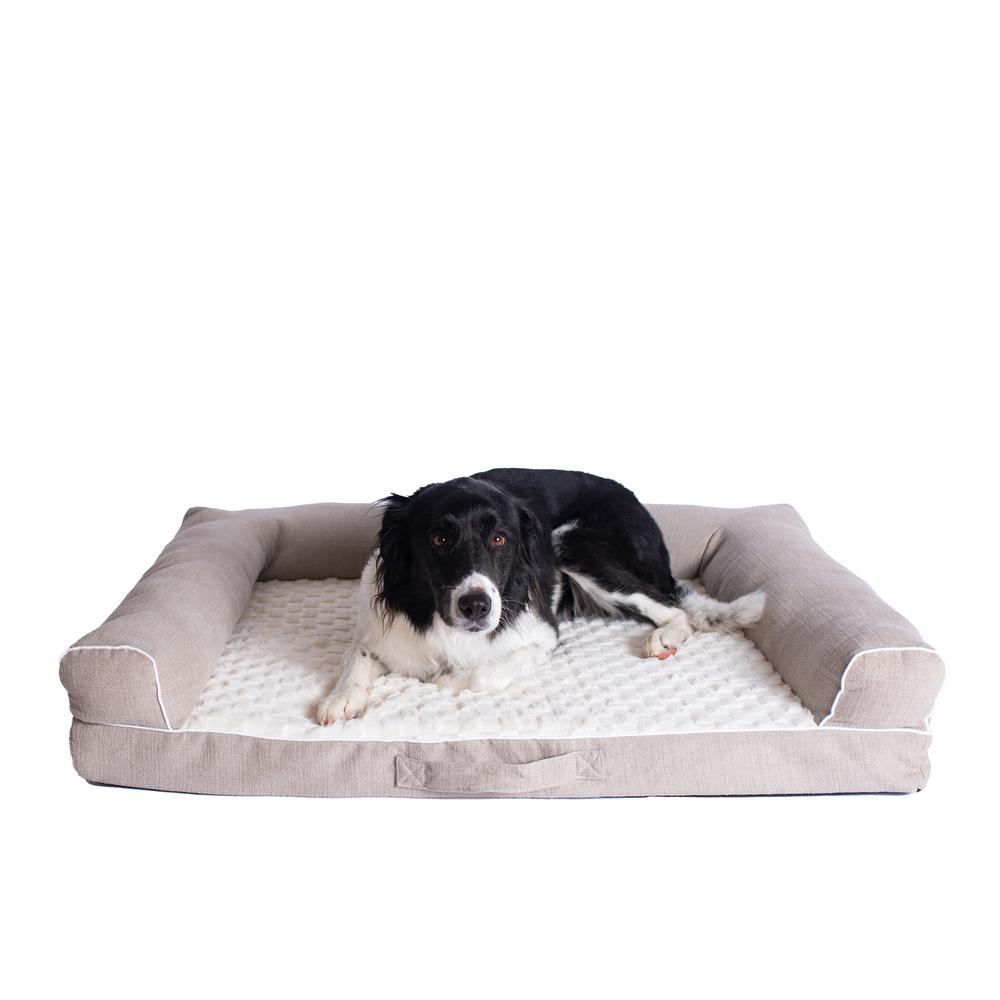 New Armarkat Model D07B Ivory & Beige Medium Bolstered Pet Bed with Memory Foam. Picture 1