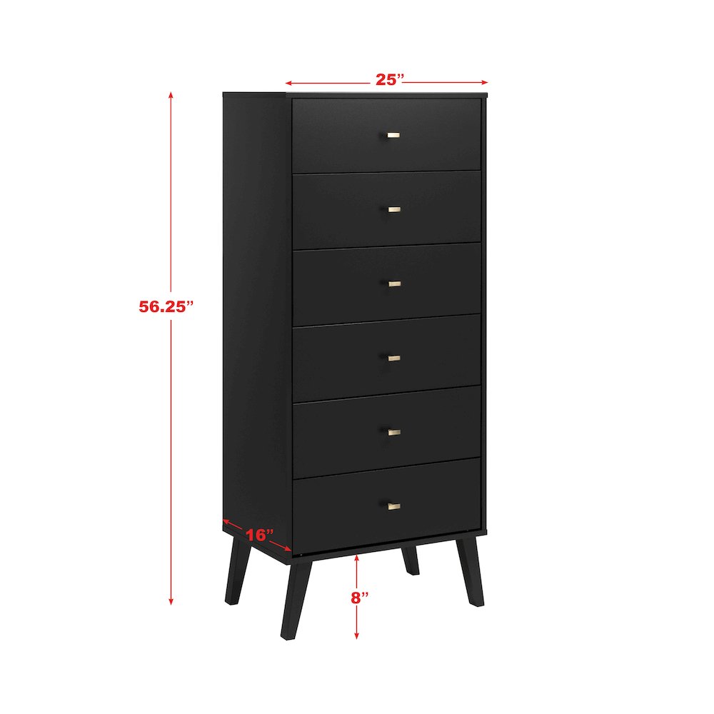 Milo MCM Tall 6-drawer Chest - Black. Picture 4